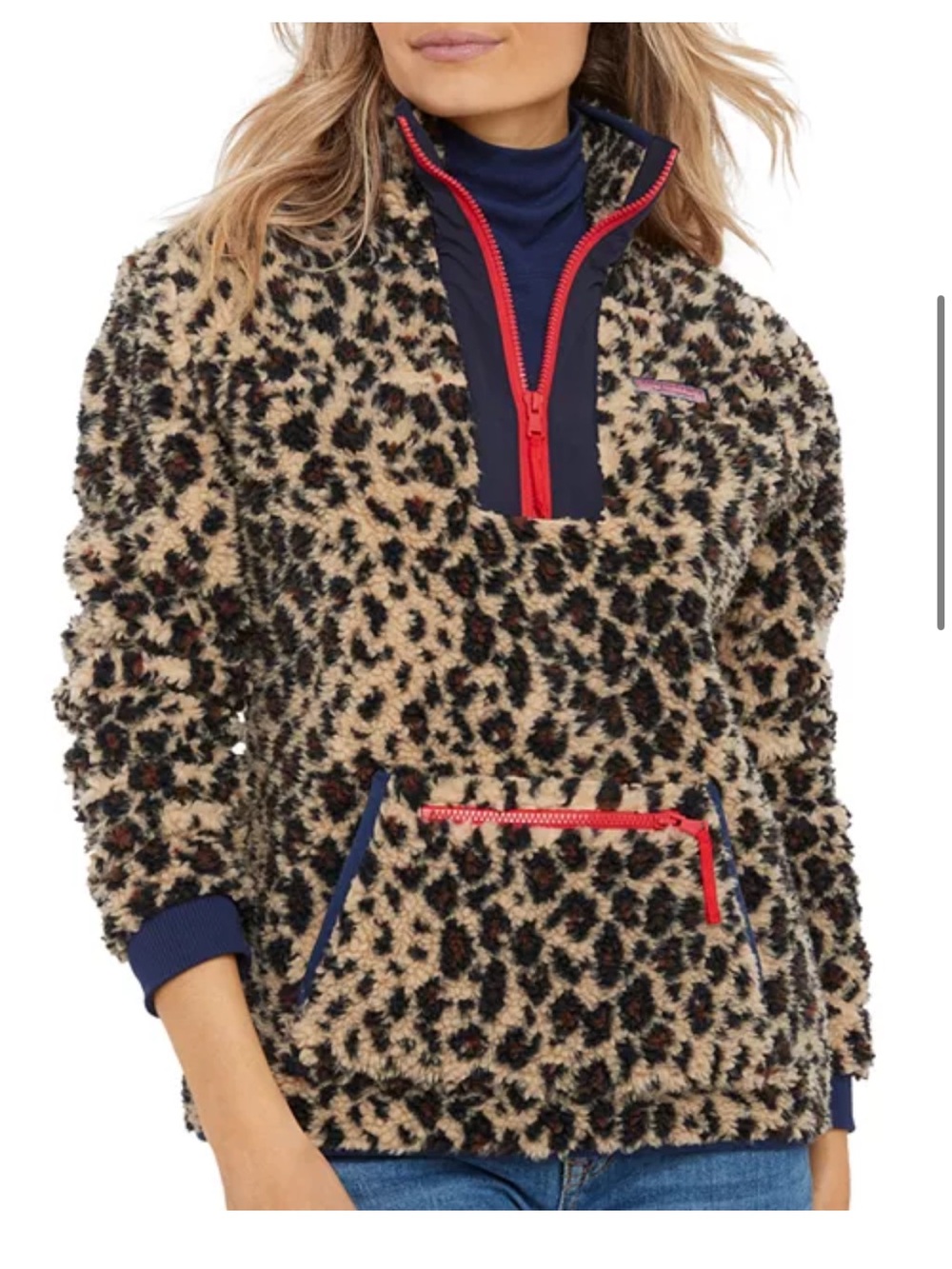 Vineyard Vines Leopard Print Super Sherpa Pullover - Size Large
